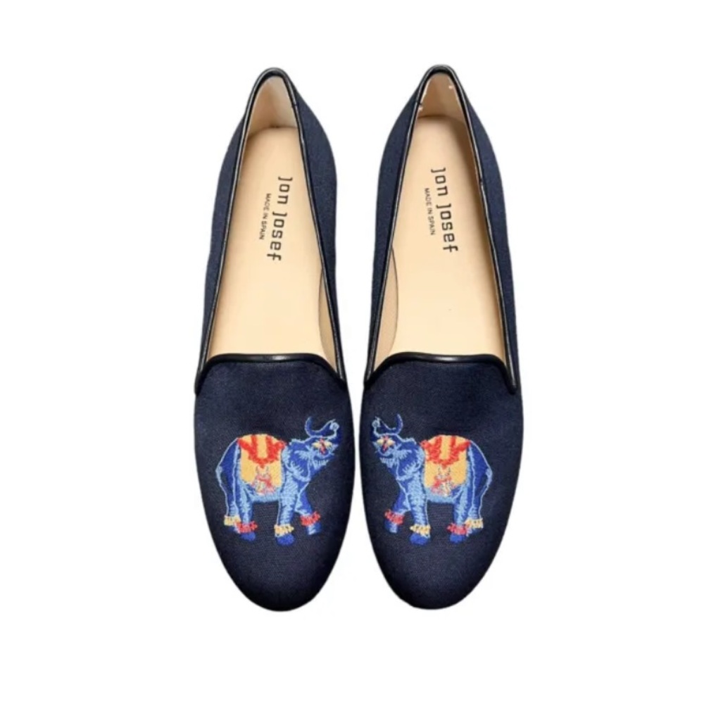 Jon Josef Anthropologie | Gatsby Elephant Loafers | Navy Preowned  Size  6